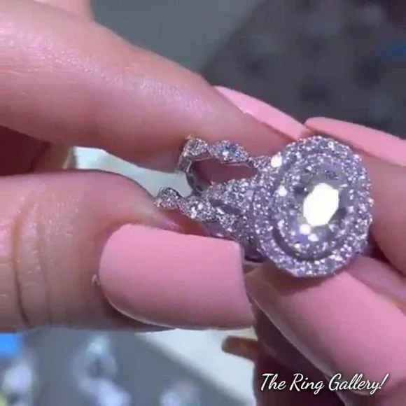 Halo Wedding Ring Set / Engagement Ring size 6,7,8,9,10 925/14k - Picture 7 of 11